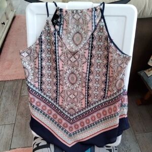I.N. San Francisco Pink and Navy Patterned Blouse